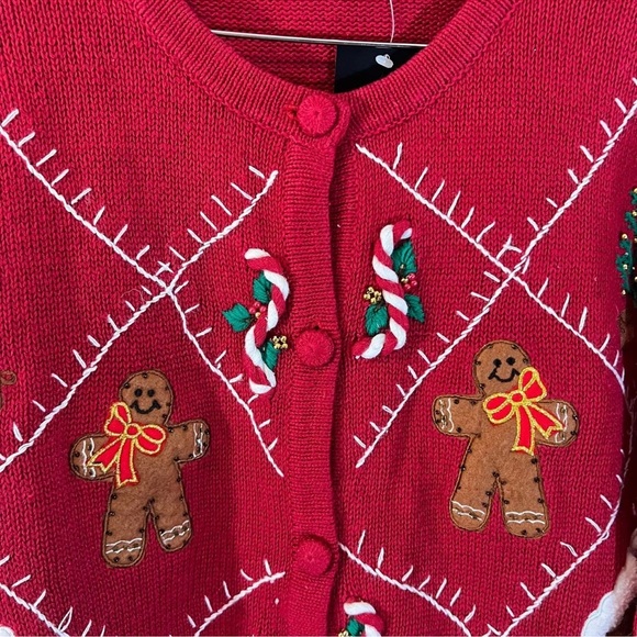 One Resource Christmas NWT Sweater Womens Medium Beaded Embroidered Patchwork - Picture 4 of 7